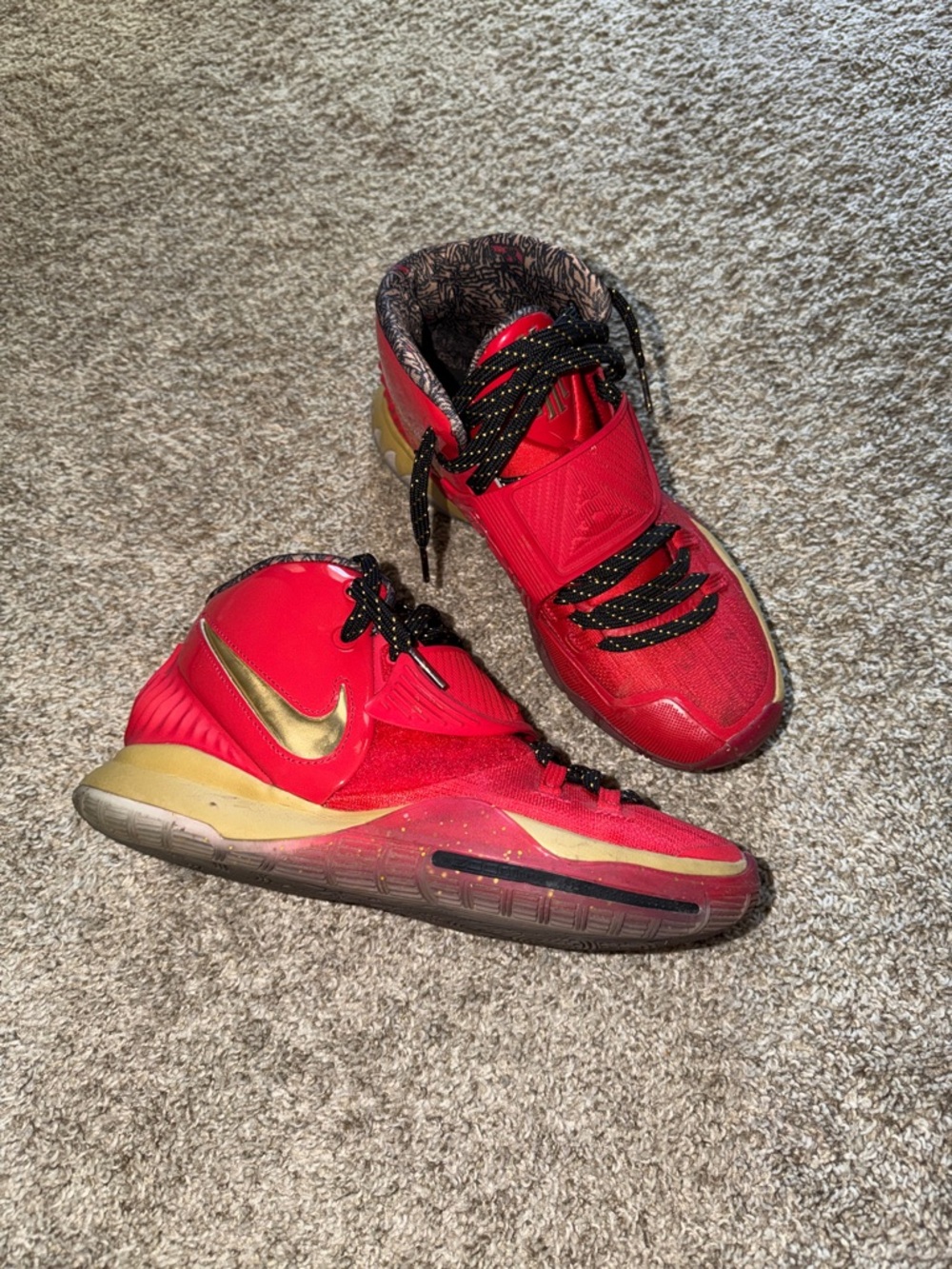 Nike Kyrie 6 Red and Gold High-Top Basketball Shoes